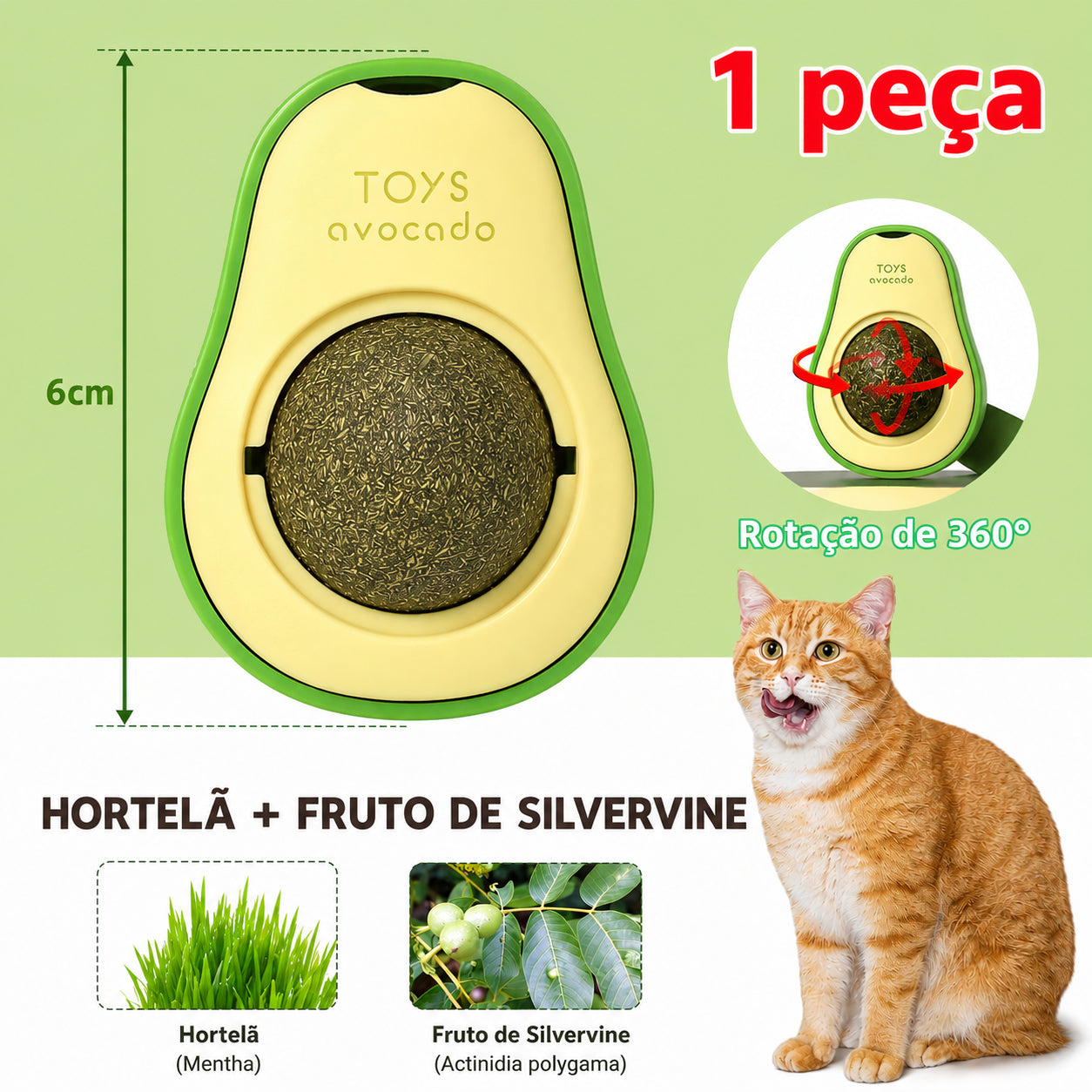 Bolinha de catnip formato abacate para gatos - brinquedo interativo Apê Pet - foto 3